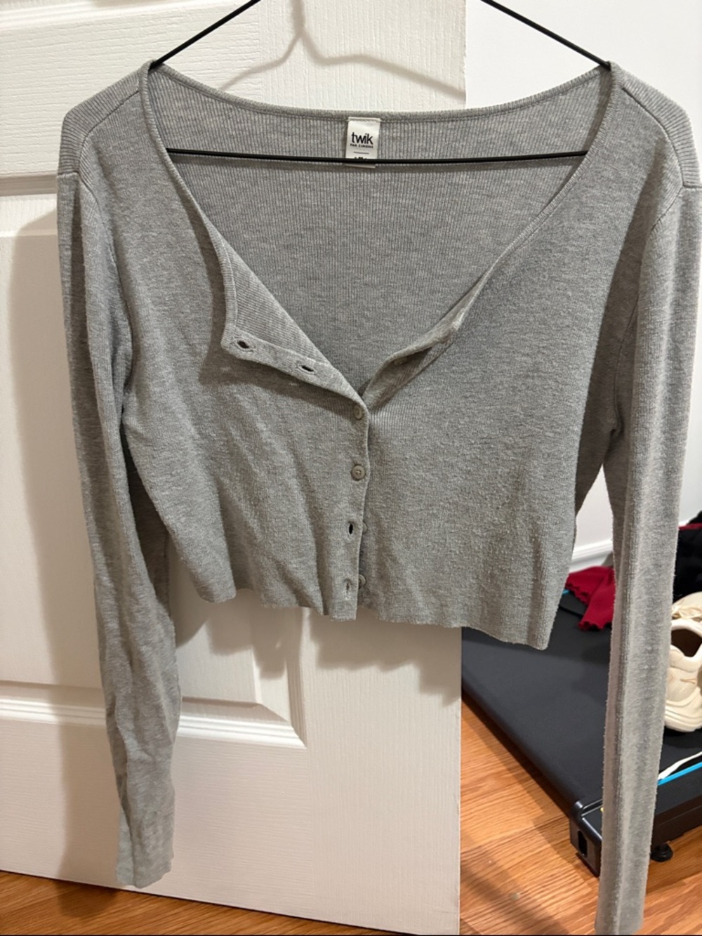 twik Light Gray Cropped Button-Up Long Sleeve Top